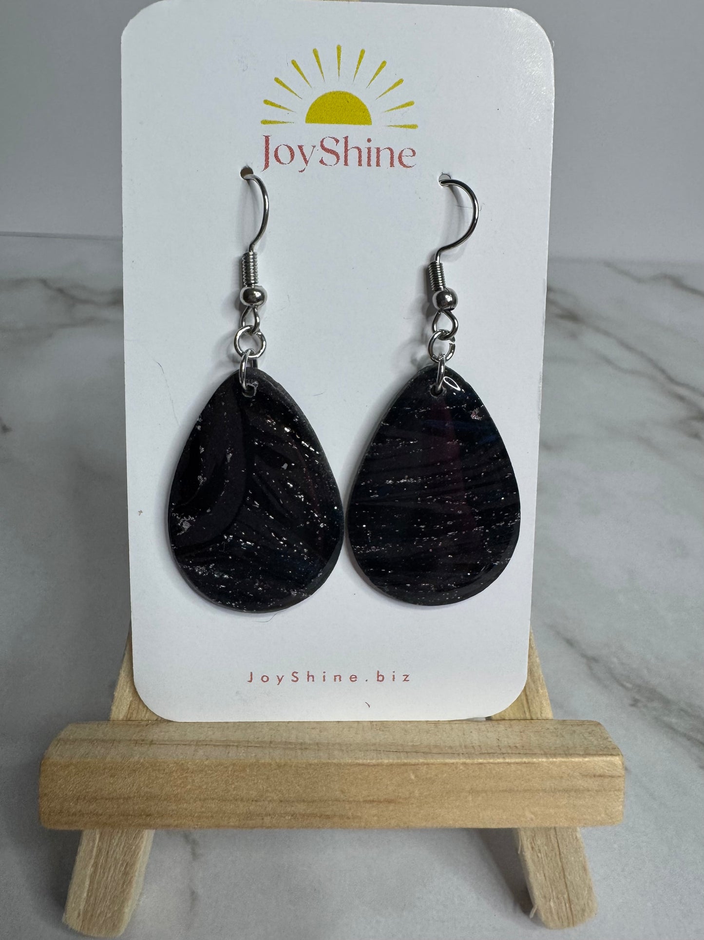 Black Shimmer Earrings | Handmade Polymer Clay Jewelry | JoyShine