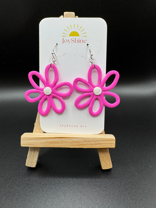 Hot Pink Flower Statement Earrings | Lightweight Retro Daisy Dangle Earrings | Bold Floral Jewelry for Women