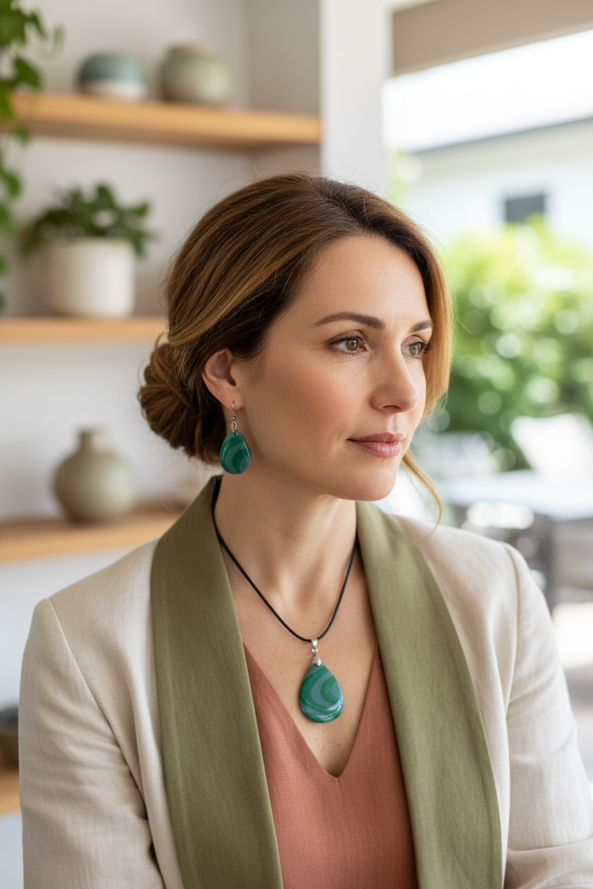 colorful handmade earring necklace set worn by woman lightweight statement jewelry
