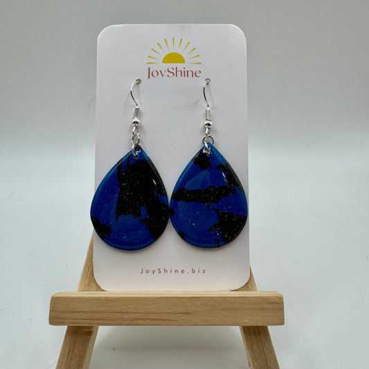 Blue & Black Polymer Clay Teardrop Earrings | Lightweight Handmade Dangle Earrings
