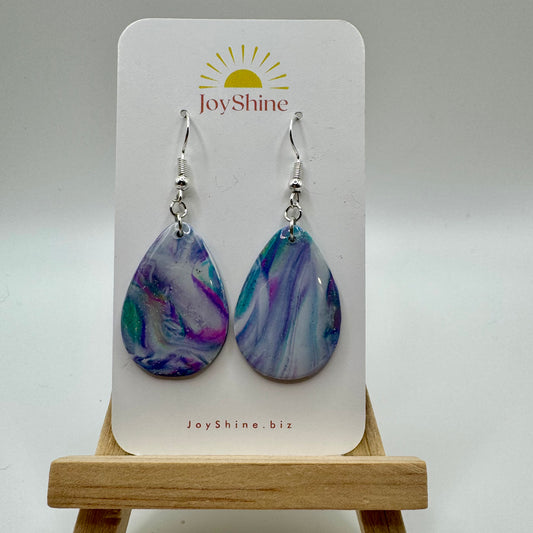 Blue, Purple & Teal Polymer Clay Teardrop Earrings | Lightweight Handmade Dangle Earrings