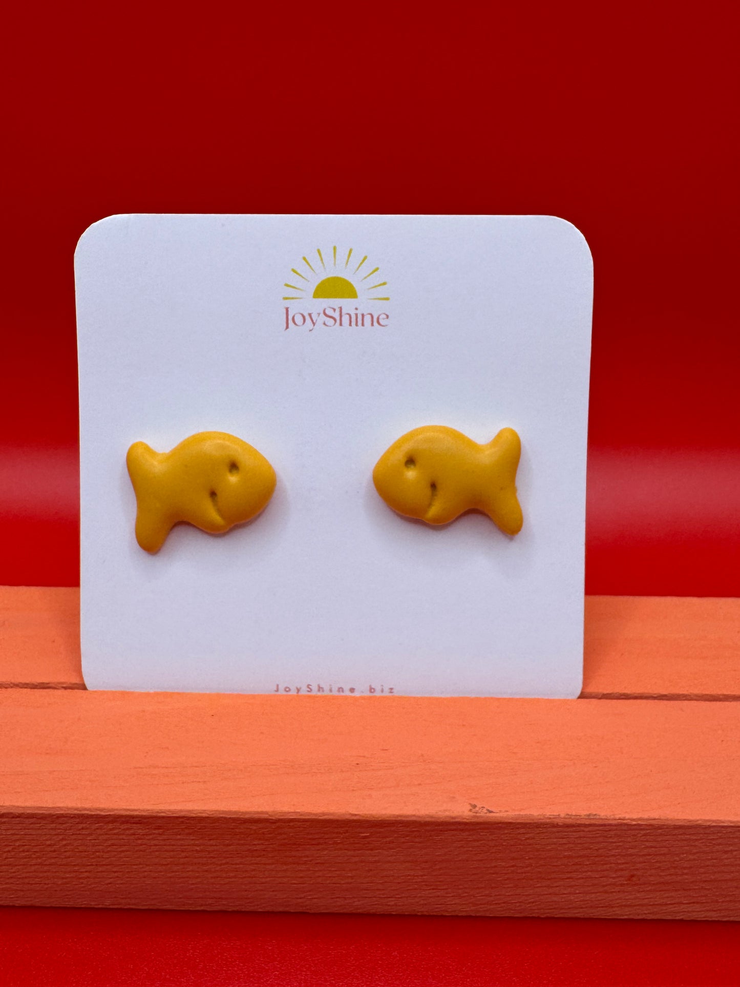Goldfish Cracker Stud Earrings – Cute Food Earrings, Handmade Polymer Clay Jewelry, Fun Quirky Gift
